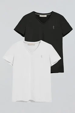 Pack de dos camisetas negra y blanca de escote en pico y bordado Rigby Best