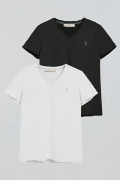 Pack de dos camisetas negra y blanca de escote en pico y bordado Rigby Best