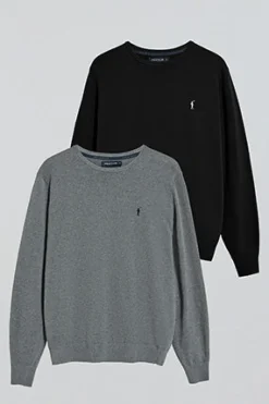 Pack de dos jerséis negro y gris vigoré de punto con cuello redondo y bordado Rigby Go