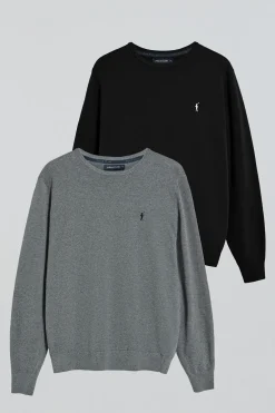 Pack de dos jerséis negro y gris vigoré de punto con cuello redondo y bordado Rigby Go