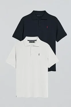 Pack de dos polos de tres botones azul marino y blanco con logo Rigby Go