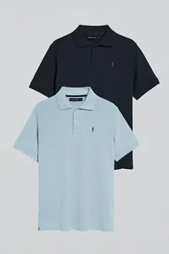 Pack de dos polos de tres botones azul claro y azul marino con logo Rigby Go