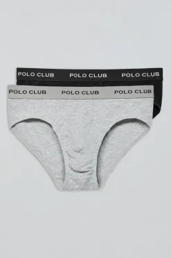 Pack de dos slips negro y gris con detalle Polo Club