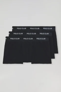 Pack de tres boxers negros con logotipo Polo Club