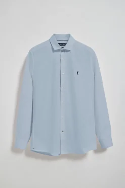 Pack de tres camisas slim en azul marino, blanca y azul celeste con logo Rigby Go