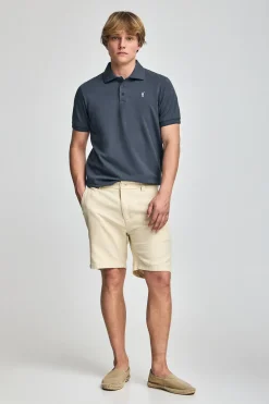 Pack de tres polos de tres botones granate, azul denim y beige con logo Rigby Go