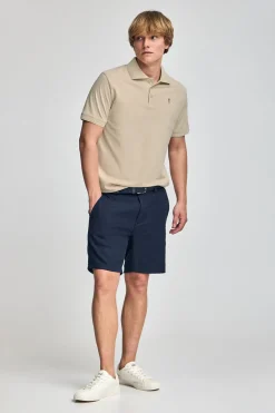 Pack de tres polos de tres botones granate, azul denim y beige con logo Rigby Go
