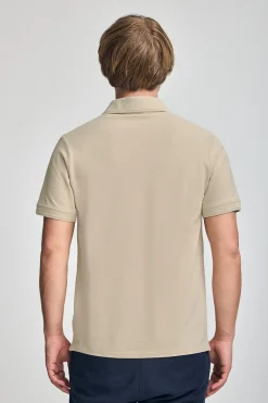 Pack de tres polos de tres botones granate, azul denim y beige con logo Rigby Go