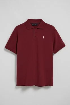 Pack de tres polos de tres botones granate, azul denim y beige con logo Rigby Go