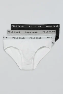 Pack de tres slips negro, gris y blanco con detalle Polo Club