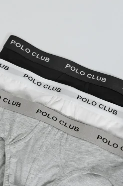 Pack de tres slips negro, gris y blanco con detalle Polo Club