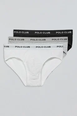 Pack de tres slips negro, gris y blanco con detalle Polo Club