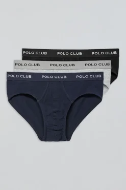 Pack de tres slips negro, gris y azul marino con detalle Polo Club