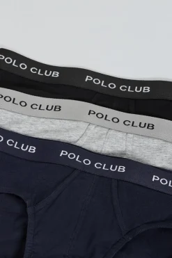 Pack de tres slips negro, gris y azul marino con detalle Polo Club
