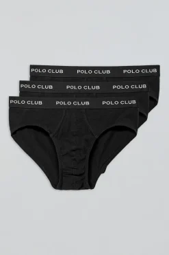 Pack de tres slips negros con detalle Polo Club