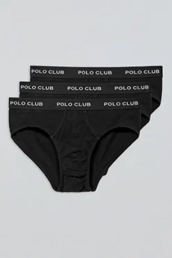 Pack de tres slips negros con detalle Polo Club