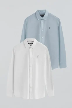 Pack hombre de dos camisas azul celeste y blanca de corte regular con logo Rigby Go
