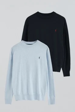 Pack hombre de dos jerseis azul marino y azul claro vigoré de mezcla de lana y bordado Rigby Go