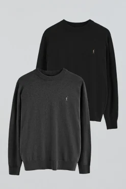 Pack hombre de dos jerseis negro y gris oscuro vigoré de mezcla de lana y bordado Rigby Go