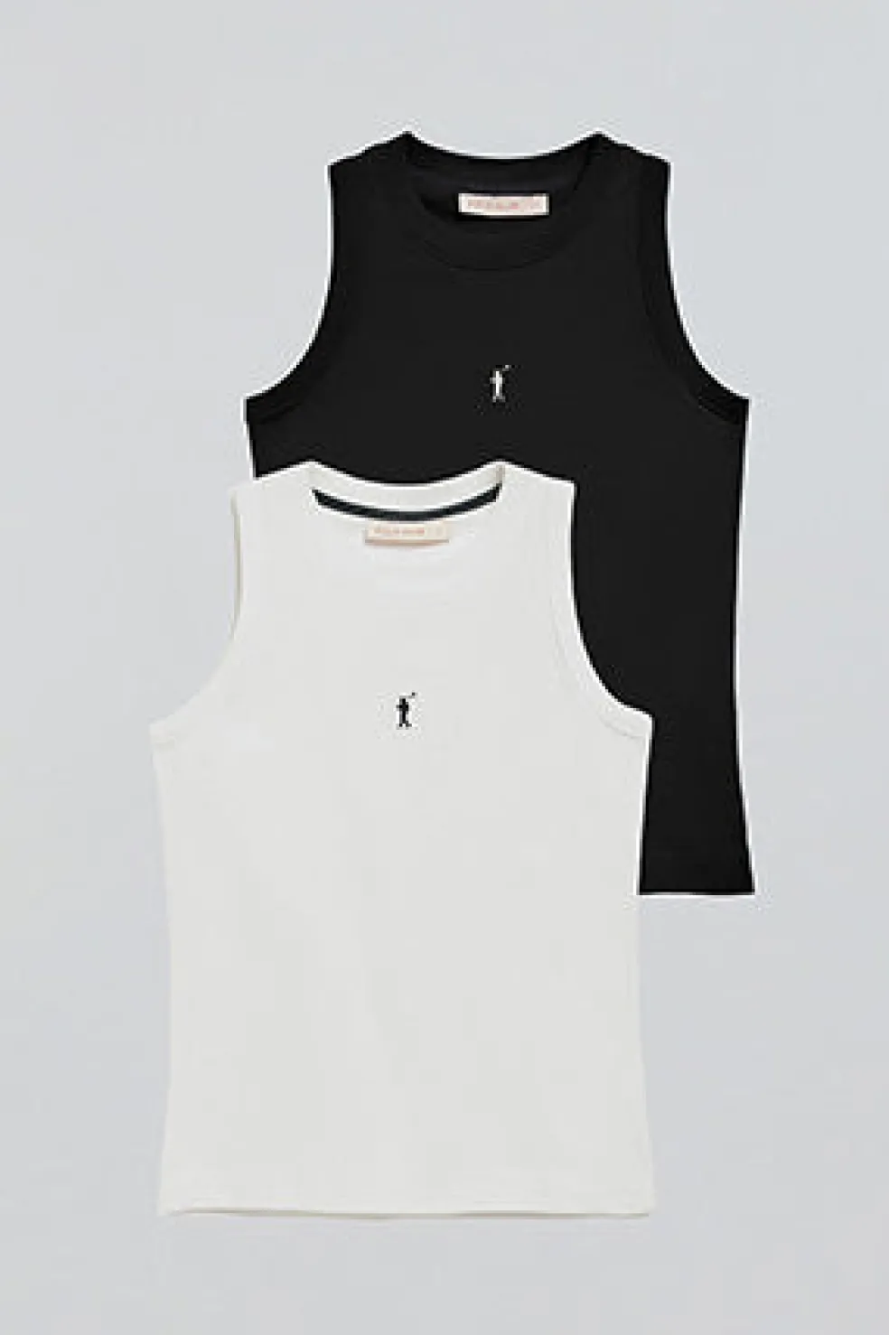 Pack mujer de dos camisetas negra y blanca sin mangas de cuello redondo con logo bordado Rigby Go