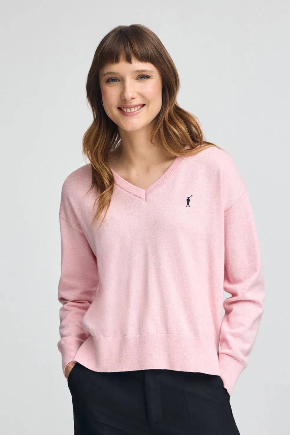 Pack mujer de dos jerseis negro y rosa vigoré de cuello pico en mezcla lana y bordado Rigby Go