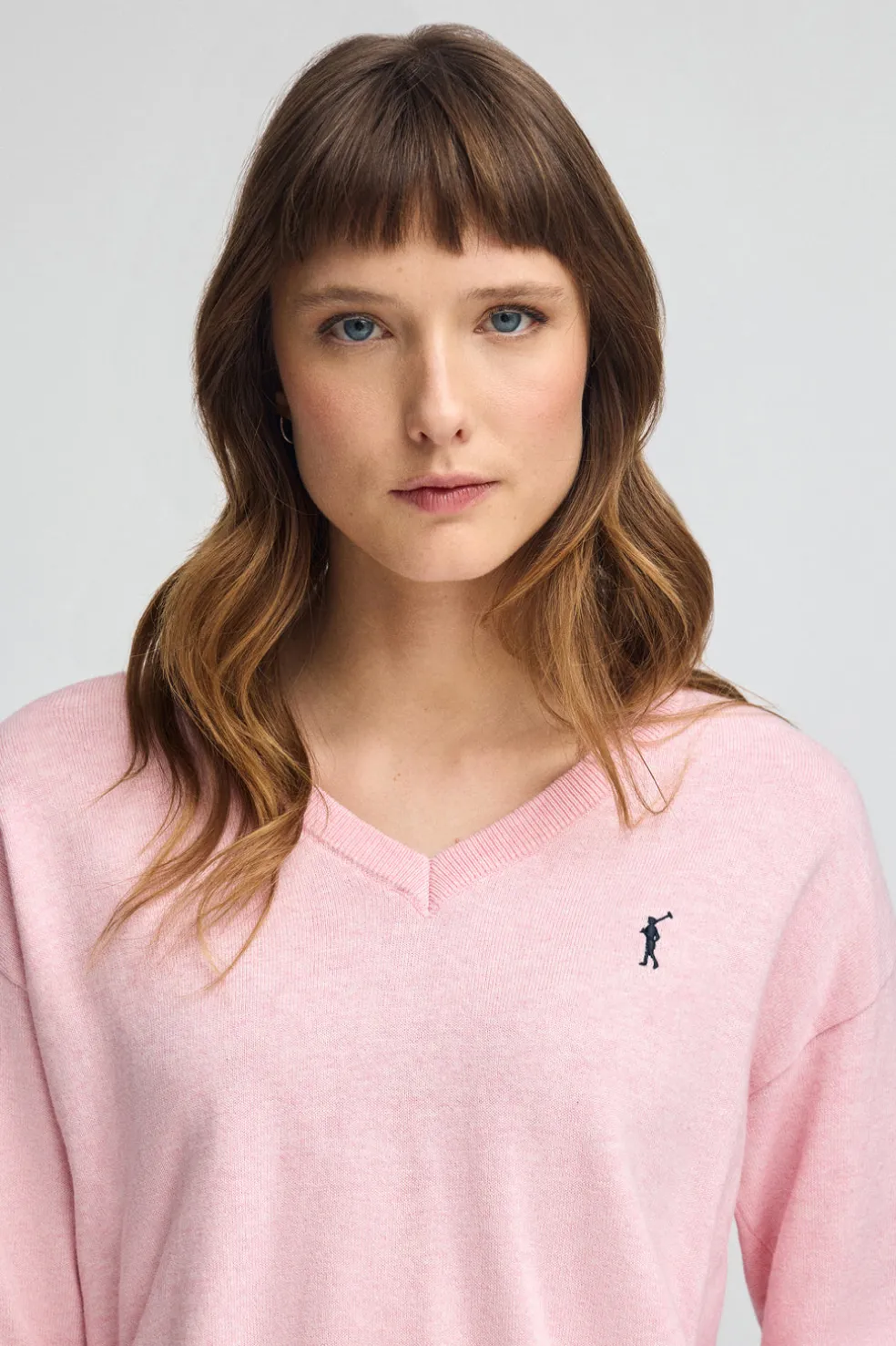 Pack mujer de dos jerseis negro y rosa vigoré de cuello pico en mezcla lana y bordado Rigby Go