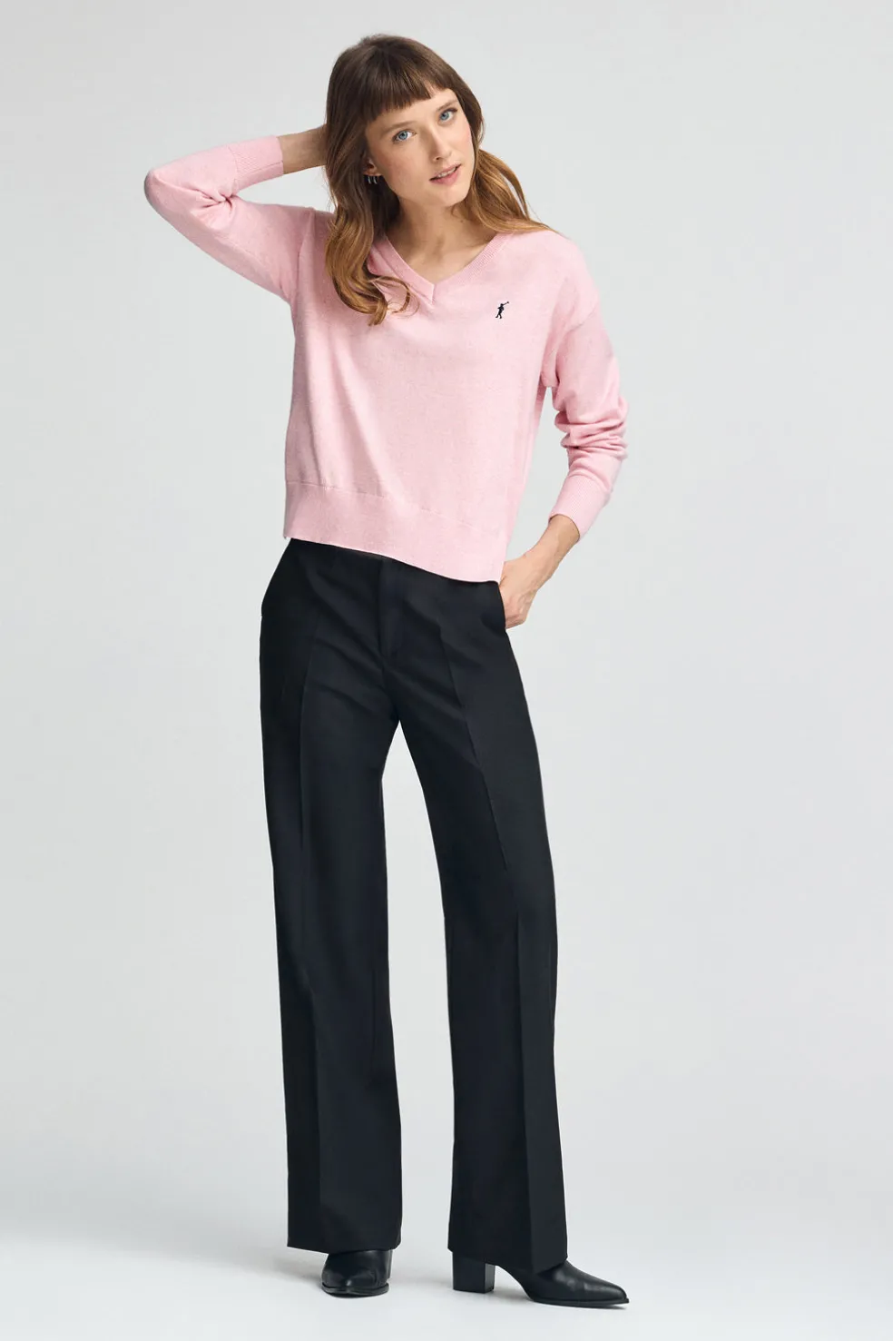 Pack mujer de dos jerseis negro y rosa vigoré de cuello pico en mezcla lana y bordado Rigby Go