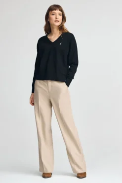 Pack mujer de dos jerseis negro y rosa vigoré de cuello pico en mezcla lana y bordado Rigby Go