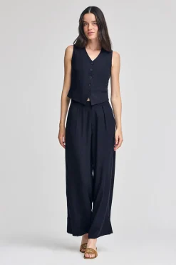 Pantalón azul marino Deia de algodón y lino con detalles Polo Club
