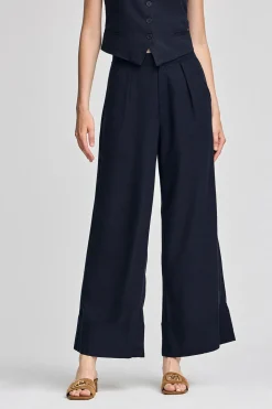 Pantalón azul marino Deia de algodón y lino con detalles Polo Club