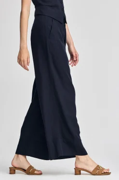 Pantalón azul marino Deia de algodón y lino con detalles Polo Club