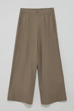Pantalón color taupe Deia de algodón y lino con detalles Polo Club