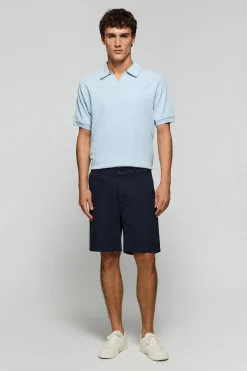 Pantalón corto Bali de lino y algodón azul marino con detalles bordados Polo Club