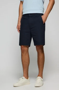 Pantalón corto Bali de lino y algodón azul marino con detalles bordados Polo Club