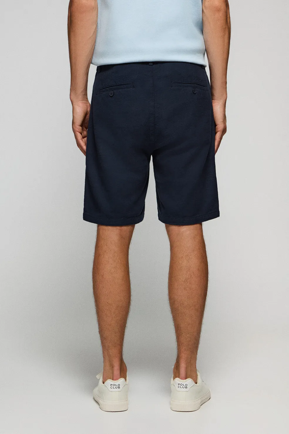 Pantalón corto Bali de lino y algodón azul marino con detalles bordados Polo Club