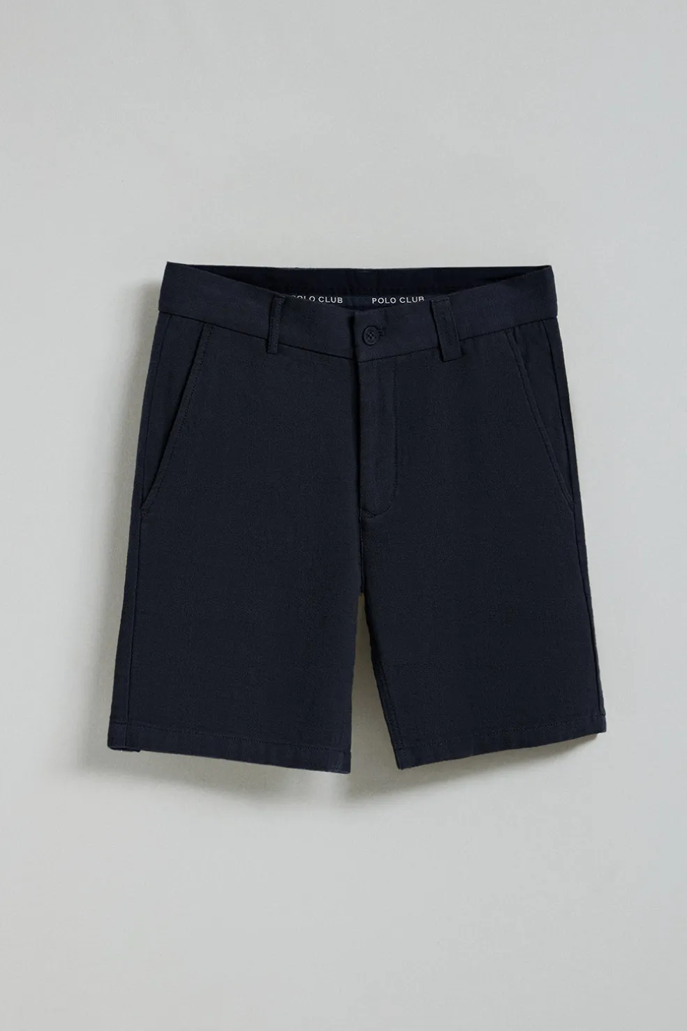 Pantalón corto Bali de lino y algodón azul marino con detalles bordados Polo Club