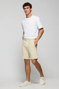 Pantalón corto Bali de lino y algodón color arena con detalles bordados Polo Club