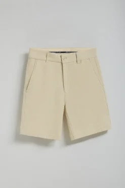 Pantalón corto Bali de lino y algodón color arena con detalles bordados Polo Club