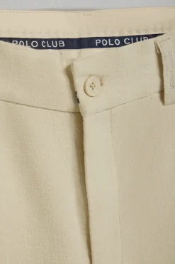 Pantalón corto Bali de lino y algodón color arena con detalles bordados Polo Club