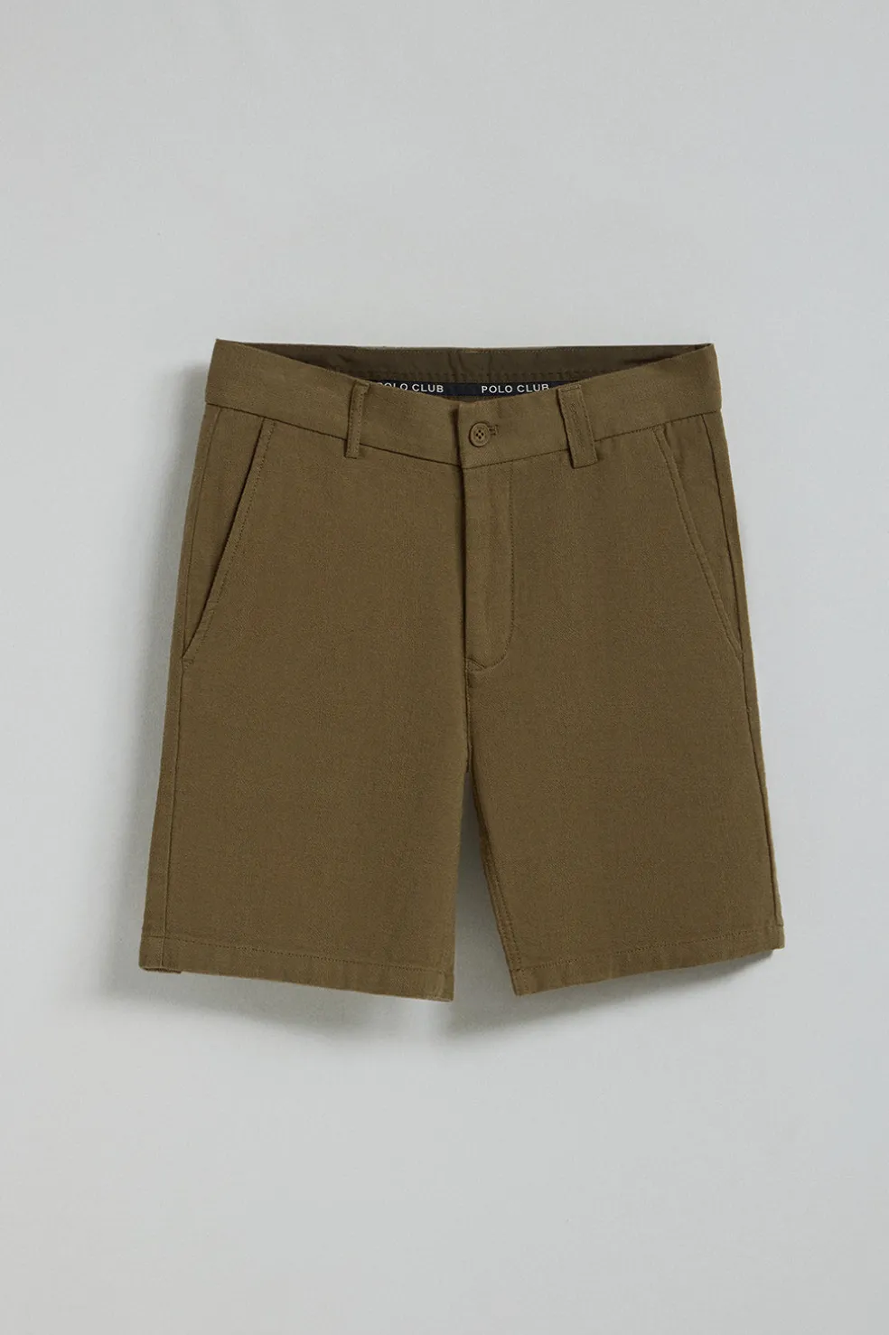 Pantalón corto Bali de lino y algodón color verde caqui con detalles bordados Polo Club