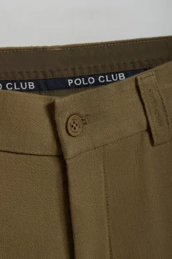 Pantalón corto Bali de lino y algodón color verde caqui con detalles bordados Polo Club