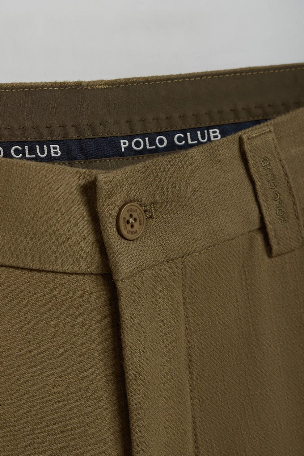 Pantalón corto Bali de lino y algodón color verde caqui con detalles bordados Polo Club