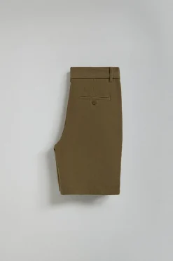Pantalón corto Bali de lino y algodón color verde caqui con detalles bordados Polo Club