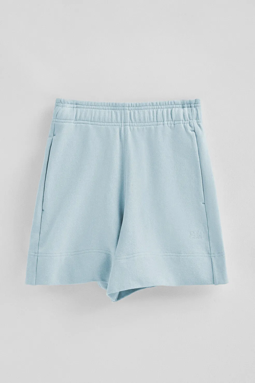 Pantalón corto de algodón azul claro con logo bordado