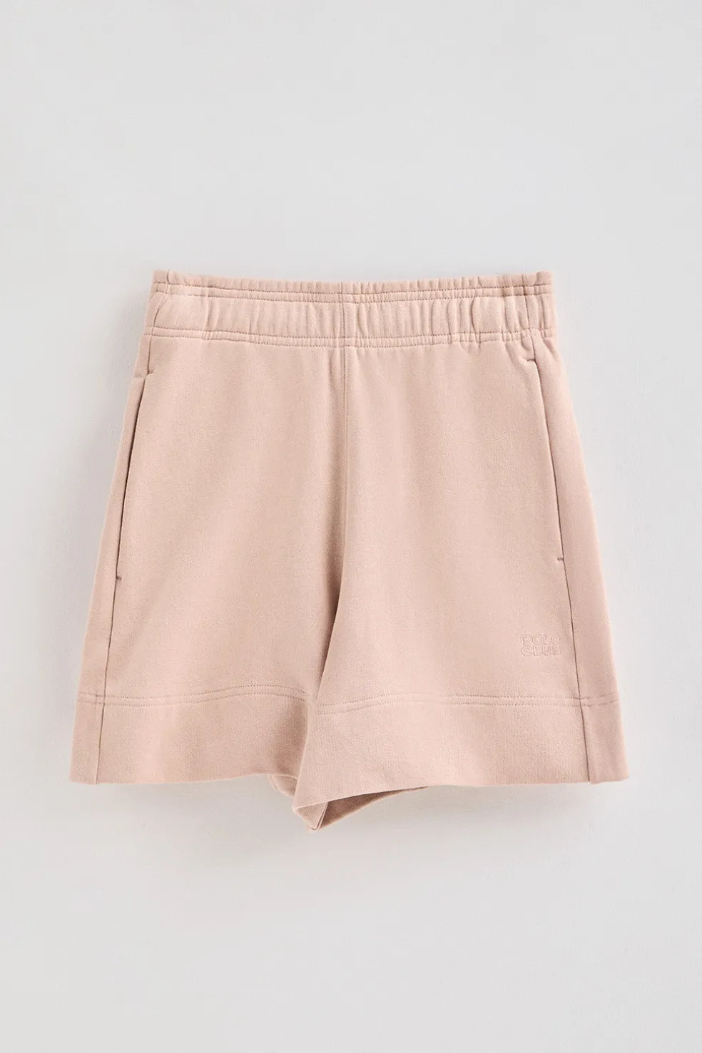 Pantalón corto de algodón color maquillaje con logo bordado