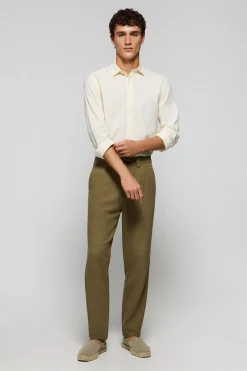 Pantalón Cuba de lino y algodón verde caqui con detalles bordados Polo Club