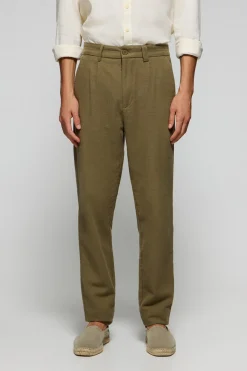 Pantalón Cuba de lino y algodón verde caqui con detalles bordados Polo Club