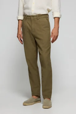Pantalón Cuba de lino y algodón verde caqui con detalles bordados Polo Club