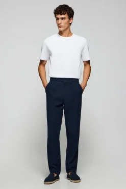 Pantalón Cuba de lino y algodón azul marino con detalles bordados Polo Club