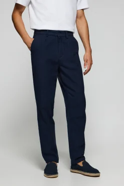 Pantalón Cuba de lino y algodón azul marino con detalles bordados Polo Club
